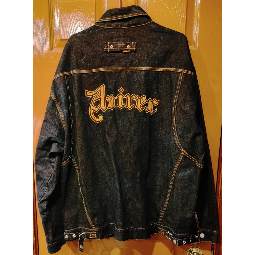 Avirex Denim Jacket Mens 2X Dark Wash Excellent Embroidered Logo Vintage Trucker